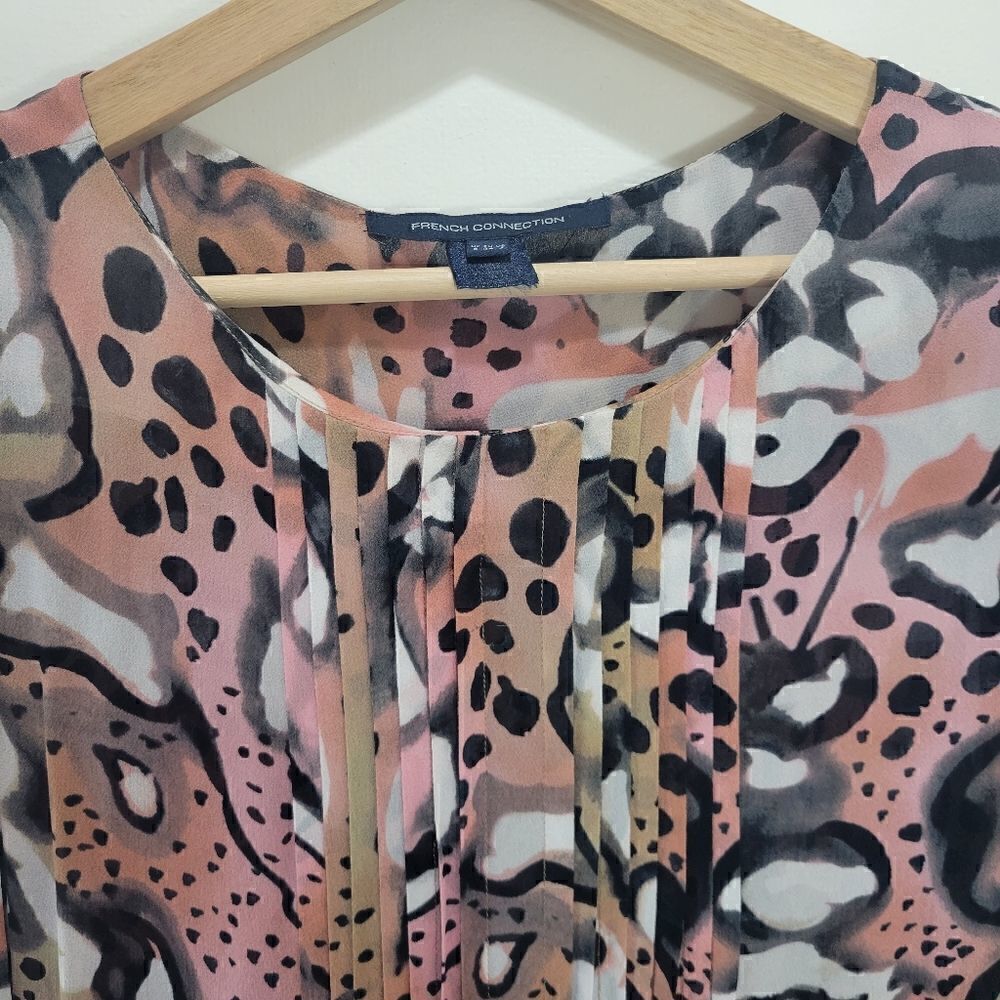 French Connection Sheer Abstract Pattern Blouse with 3/4 Sleeves - Picture 3 of 11